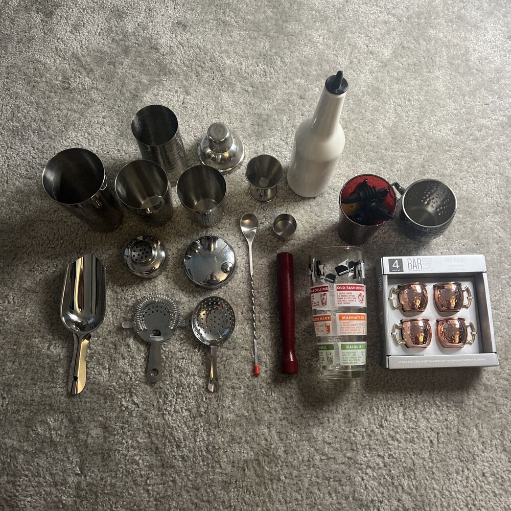 Bar Set Cocktail Shaker Bartender Kit, Silver Cocktail Set New Shot Glasses, Cup